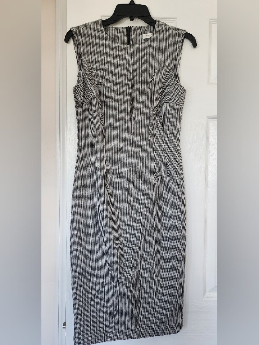 Sleeveless Black and White Checked Sheath Dress